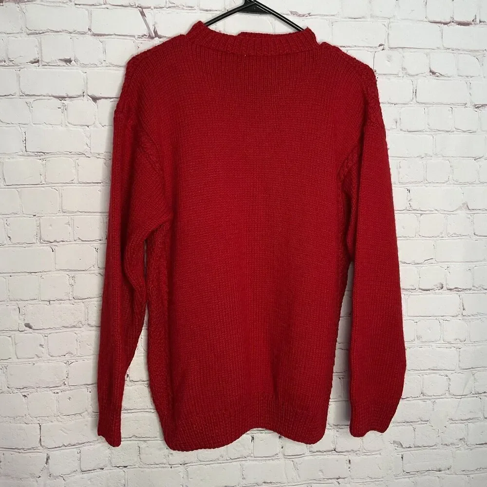 Vtg South Wool Sweater Large Women’s Red Button Accent HandKnit‎ Cable Pullover